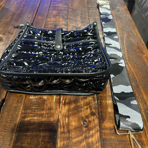 Handbags - Black patent leather bag with guitar strap